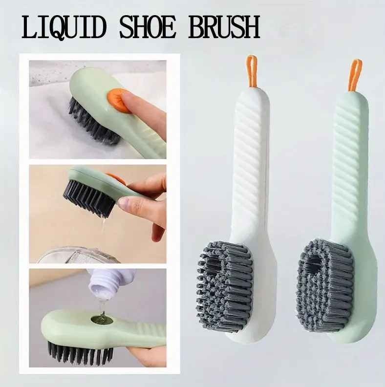 Multifunctional Shoe & Cleaning Brush with Built-in Liquid Dispenser – Long Handle, Soft Bristles for Kitchen & Bathroom
