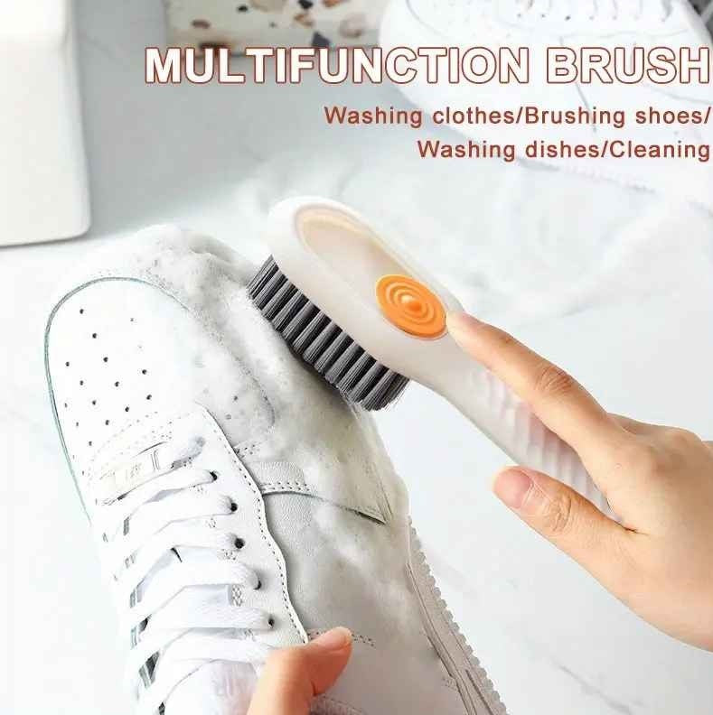 Multifunctional Shoe & Cleaning Brush with Built-in Liquid Dispenser – Long Handle, Soft Bristles for Kitchen & Bathroom