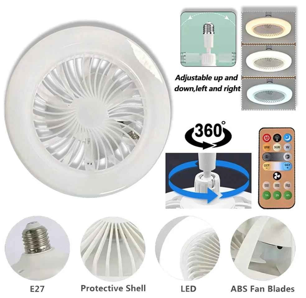30W Remote Control Ceiling Fan Lamp Infinitely Dimmable E27 Base Noise Mute 3-Speed Wind Speed Adjustment LED Light 85-265V